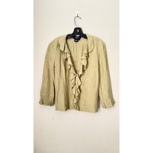 Peck & Peck Linen Ruffle Front Blazer Jacket Career Office Moss Greenish Size 14